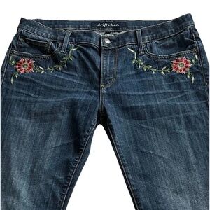 Driftwood Embroidered Floral Denim Straight Leg Jeans Women’s 32 Whiskers Boho